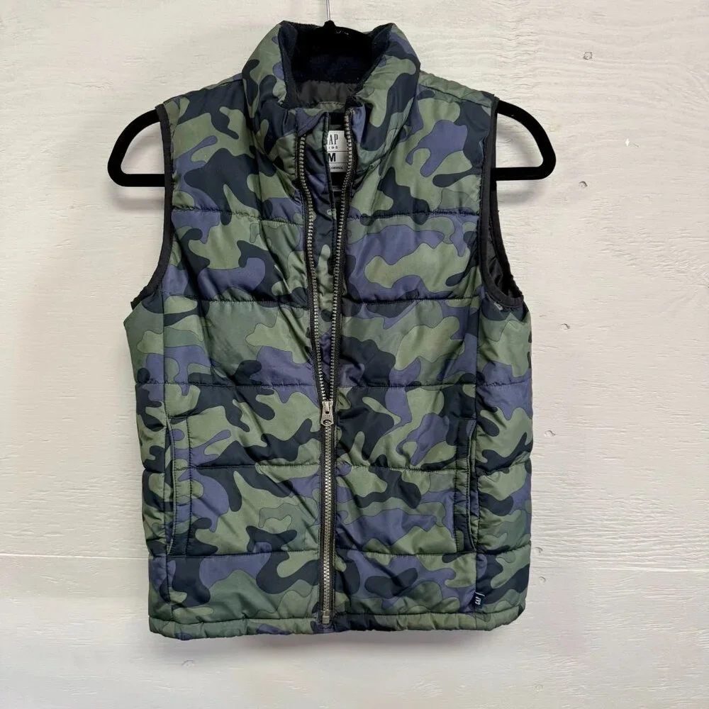 Gap Kids Boys Cold Control Green‎ Camo Puffer Vest Size M